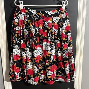 3/$14 Sugar Skull & Roses Full Pleated Mini Skirt Goth Fairy Size: L